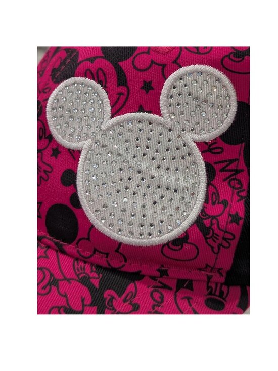 Disney Mickey Mouse Pink Black Youth Cap Adjustable Velcro Hat Glitter Logo - Picture 6 of 7